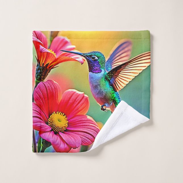 Vibrant Hummingbird at Sunset Design Bath Towel Set (Wash Cloth)