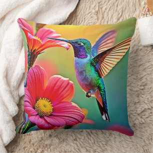 Vibrant Hummingbird at Sunset Design Cushion
