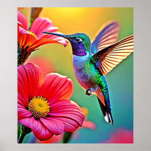 Vibrant Hummingbird at Sunset Design Poster