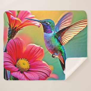 Vibrant Hummingbird at Sunset Design Sherpa Blanket