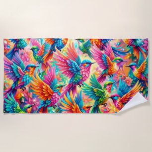Vibrant Hummingbird Dreamscape – Tropical Boho Beach Towel