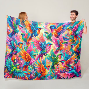 Vibrant Hummingbird Dreamscape – Tropical Boho Fleece Blanket