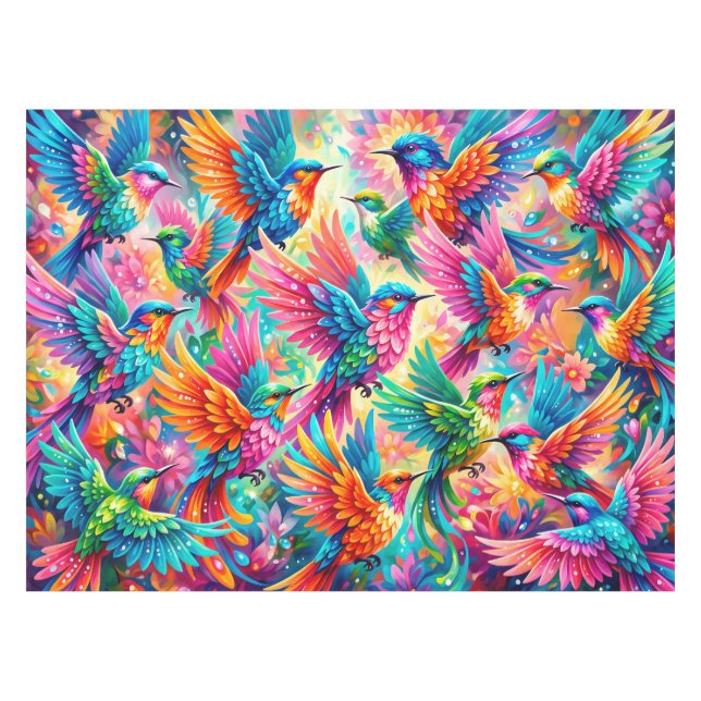 Vibrant Hummingbird Dreamscape – Tropical Boho Tablecloth (Front (Horizontal))