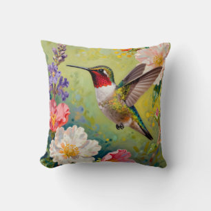 Vibrant Hummingbird Floral Garden Cushion
