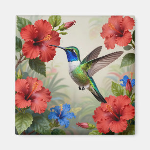 Vibrant Hummingbird Hibiscus Floral Magnet
