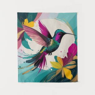 Vibrant Hummingbird in Flight: A Tropical Abstract Tapestry