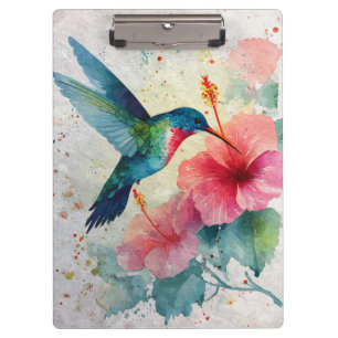 Vibrant Hummingbird Pink Floral Watercolor Clipboa Clipboard