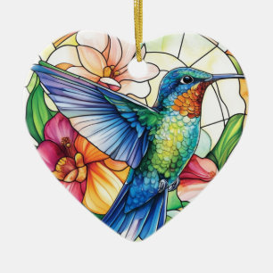 Vibrant Hummingbird Stained Ceramic Tree Decoration