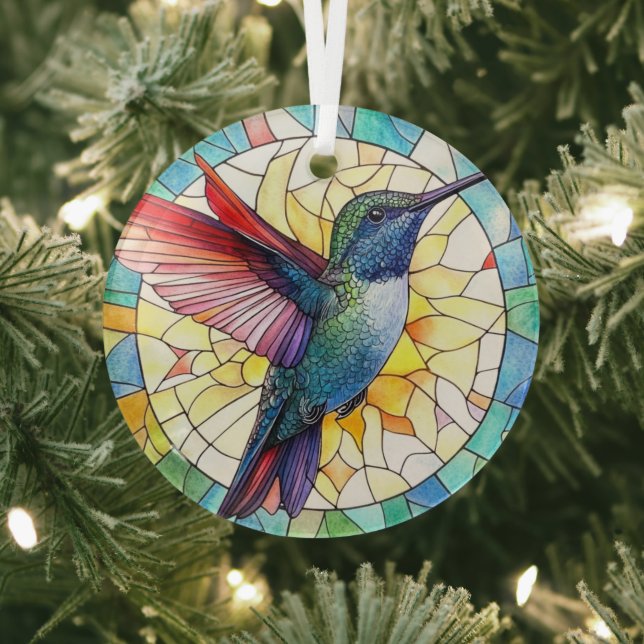 Vibrant Hummingbird Stained Glass Tree Decoration (Insitu)