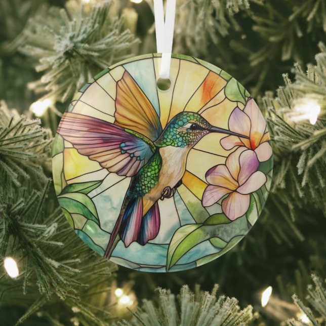 Vibrant Hummingbird Stained Glass Tree Decoration (Insitu)
