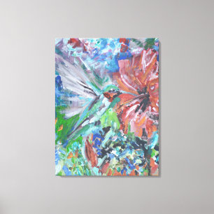 Vibrant Hummingbird & Tropical Blossom Canvas Print