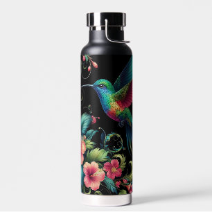 Vibrant Hummingbird with Flowers Water Bottle