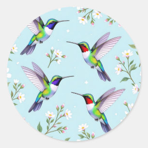 Vibrant Hummingbirds and White Cherry Blossom Classic Round Sticker