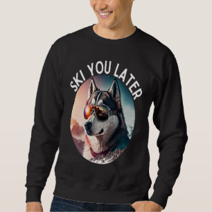 Vibrant Husky Wearing Ski Goggles on Ski Slopes Sweatshirt