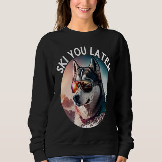 Vibrant Husky Wearing Ski Goggles on Ski Slopes Sweatshirt