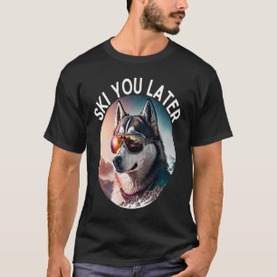 Vibrant Husky Wearing Ski Goggles on Ski Slopes T-Shirt