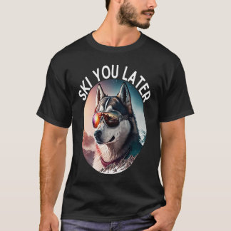 Vibrant Husky Wearing Ski Goggles on Ski Slopes T-Shirt