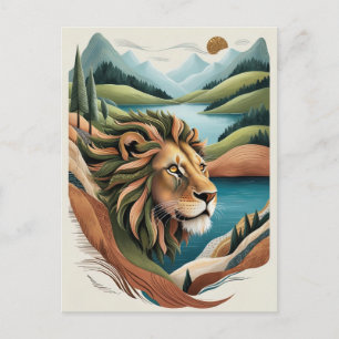 Vibrant Hybrid Lion Illustration Wildlife Postcard