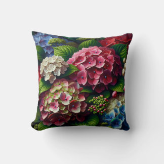 “Vibrant Hydrangeas with Dew" Cushion
