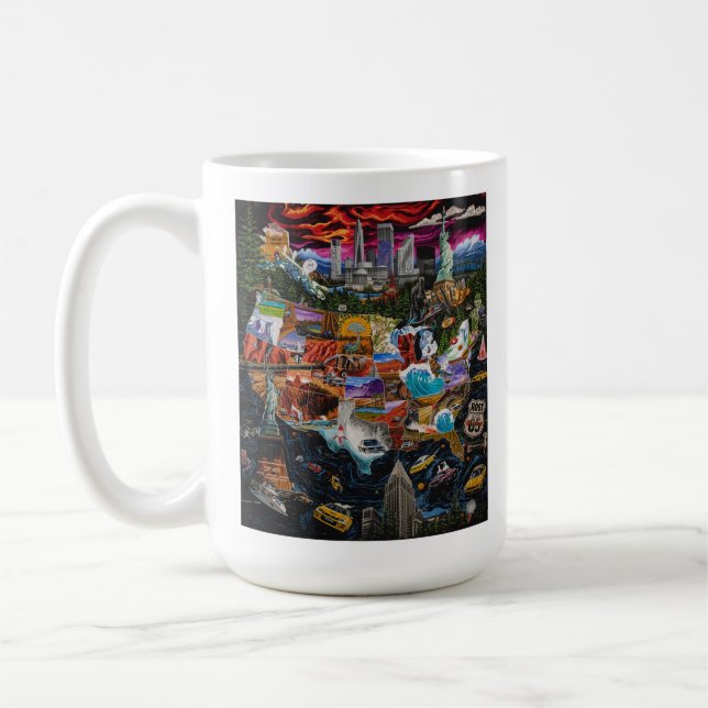 Vibrant Illustrated USA Map with Iconic Landmarks Coffee Mug (Left)