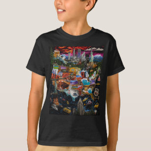 Vibrant Illustrated USA Map with Iconic Landmarks T-Shirt