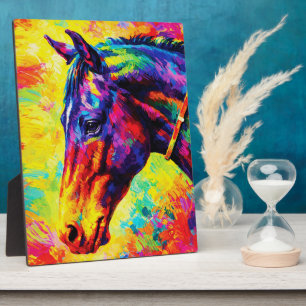 Vibrant Impasto Horse Portrait Colourful Wild Plaque