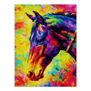 Vibrant Impasto Horse Portrait Colourful Wild Poster