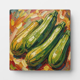 Vibrant Impasto Zucchini Painting Plaque