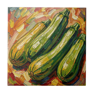 Vibrant Impasto Zucchini Painting Tile
