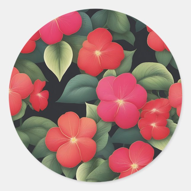 Vibrant Impatiens Flowers Pattern Classic Round Sticker (Front)