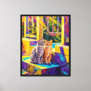 Vibrant Impressionist Two Cats Sunlit Porch Canvas Print