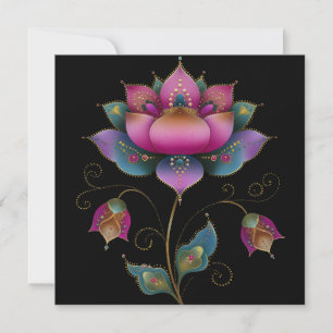 Vibrant Indian Mehndi Lotus Flower Pink Blue Gold  Invitation