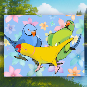 Vibrant Indian Ringneck Parakeet Playful Pet Birds Postcard
