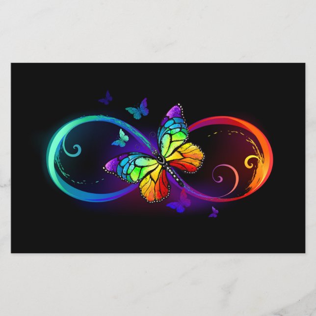 Vibrant infinity with rainbow butterfly on black (Front)