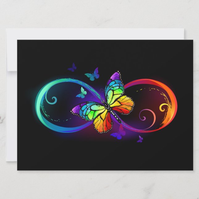 Vibrant infinity with rainbow butterfly on black (Front)