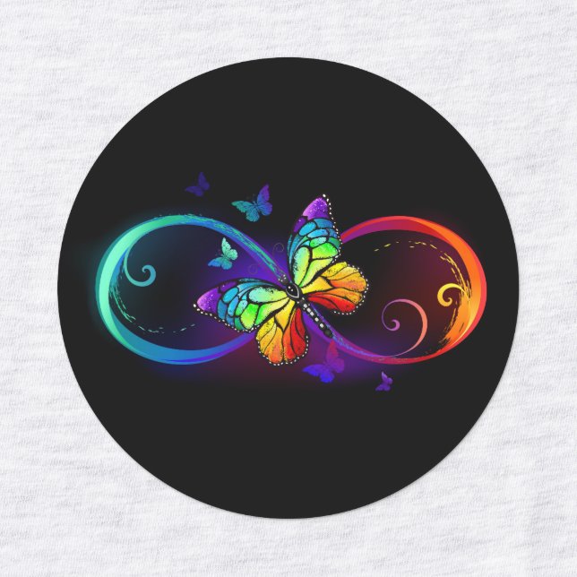 Vibrant infinity with rainbow butterfly on black (Design 1)