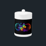 Vibrant infinity with rainbow butterfly on black<br><div class="desc">Multicolor,  bright,  symbol of infinity with rainbow,  detailed butterfly monarch. Rainbow butterfly. Rainbow infinity.</div>