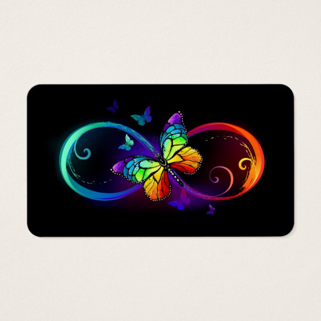 Vibrant infinity with rainbow butterfly on black (Front)