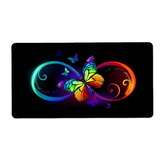 Vibrant infinity with rainbow butterfly on black (Front)