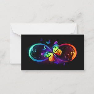 Vibrant infinity with rainbow butterfly on black advice card