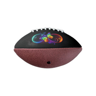 Vibrant infinity with rainbow butterfly on black american football