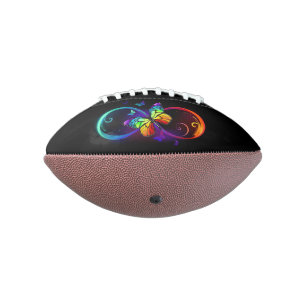 Vibrant infinity with rainbow butterfly on black american football