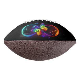 Vibrant infinity with rainbow butterfly on black american football