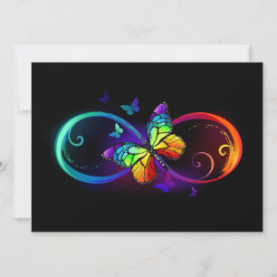 Vibrant infinity with rainbow butterfly on black  announcement