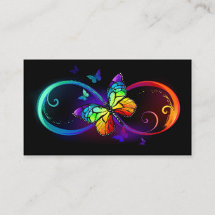 Vibrant infinity with rainbow butterfly on black appointment card