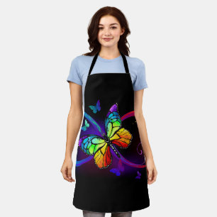 Vibrant infinity with rainbow butterfly on black apron