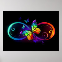 Vibrant infinity with rainbow butterfly on black b