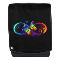 Vibrant infinity with rainbow butterfly on black