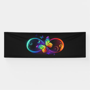 Vibrant infinity with rainbow butterfly on black banner