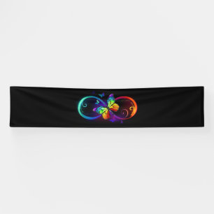 Vibrant infinity with rainbow butterfly on black banner